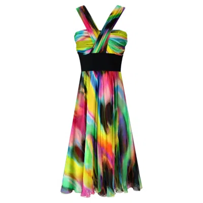 Pre-owned Dolce & Gabbana 2008 Runway Collection Tie-die Silk Chiffon Fit & Flare Dress In Black