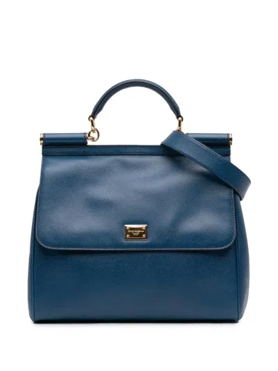 Pre-owned Dolce & Gabbana 2009 Large Calfskin Miss Sicily Satchel In Blue