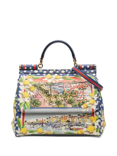Pre-owned Dolce & Gabbana 2010-2025 Medium Printed Leather Cannes Miss Sicily Satchel In Multi