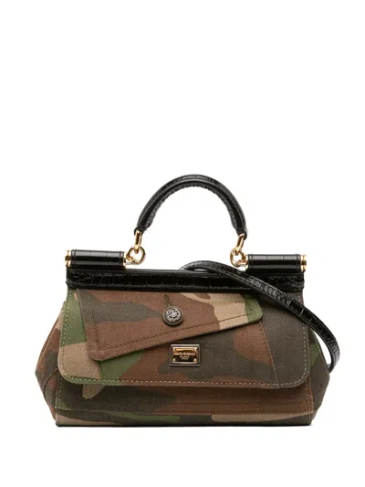 Pre-owned Dolce & Gabbana 2010-2026 Camouflage Canvas Miss Sicily Satchel In Brown