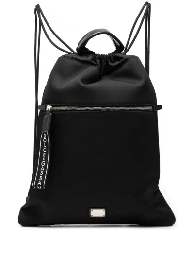 Pre-owned Dolce & Gabbana 2010-2026 Nylon Logo Drawstring Backpack In Black