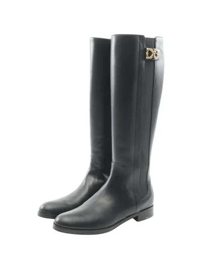 Pre-owned Dolce & Gabbana 2010 Dg Logo Leather Boots In Black
