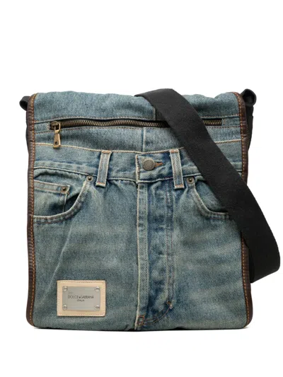 Pre-owned Dolce & Gabbana 2010-2026 Denim Jeans Messenger Bag Crossbody Bag In Blue