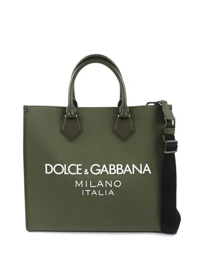 Pre-owned Dolce & Gabbana 2010-2026 Large Nylon Logo Edge Shopper Satchel In Green
