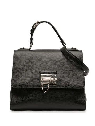 Pre-owned Dolce & Gabbana 2010-2026 Large Textured Calfskin Miss Monica Top Handle Bag Satchel In Black