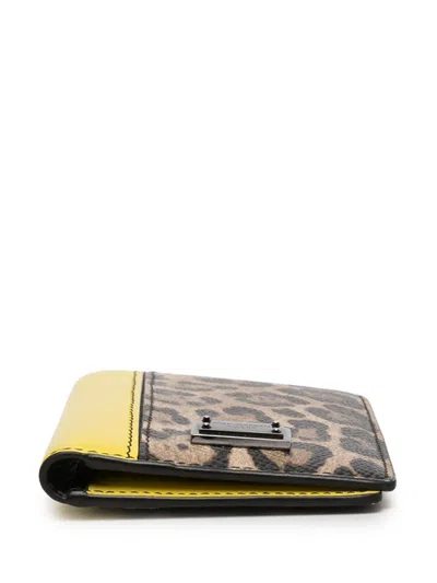 Pre-owned Dolce & Gabbana 2010-2026 Leopard Print Calfskin Dauphine Bifold Card Holder In Brown