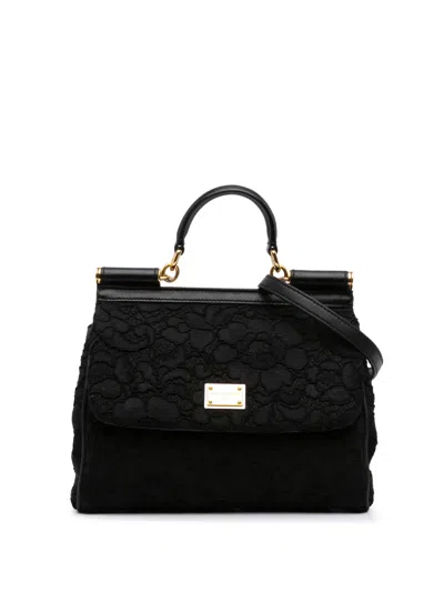 Pre-owned Dolce & Gabbana 2010-2026 Medium Embroidered Lace Miss Sicily Satchel In ブラック