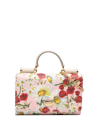 Pre-owned Dolce & Gabbana 2010-2026 Mini Leather Floral Von Miss Sicily Satchel In Pink