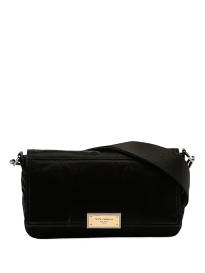 Pre-owned Dolce & Gabbana 2010-2026 Nylon Logo Plaque Messenger Bag Crossbody Bag In Black