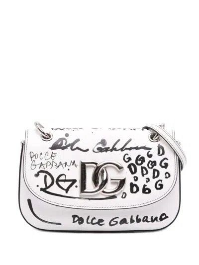 Pre-owned Dolce & Gabbana 2010-2026 Small Calfskin Millenial Graffiti Crossbody Bag In White