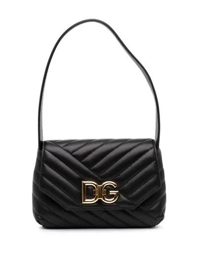 Pre-owned Dolce & Gabbana 2010-2026 Small Quilted Lambskin Lop Shoulder Bag In Black