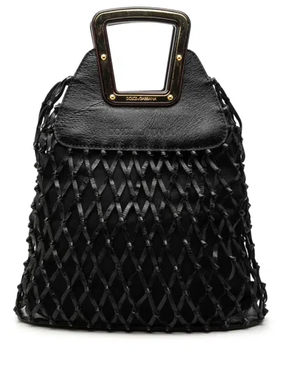 Pre-owned Dolce & Gabbana 2010-2026 Woven Leather Net Handle Bag Handbag In Black
