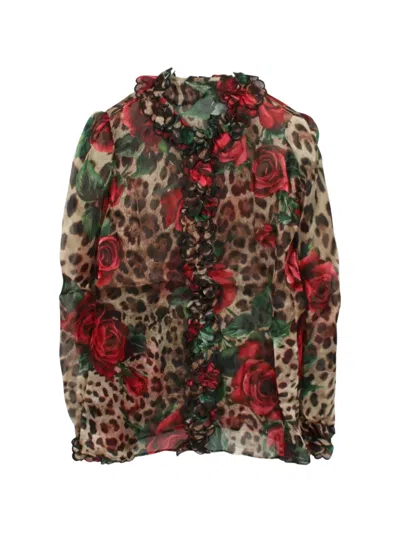 Pre-owned Dolce & Gabbana 2010s Animal-print Floral-print Blouse In Neutrals