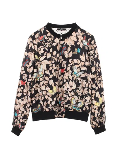 Pre-owned Dolce & Gabbana 2010s Butterfly-print Bomber Jacket In Black