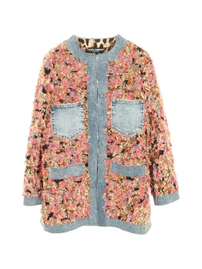 Pre-owned Dolce & Gabbana 2010s Denim Tweed Jacket In Pink