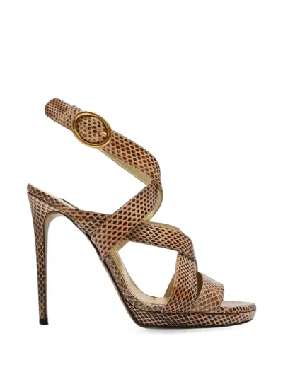 Pre-owned Dolce & Gabbana 2010s Embossed Slingback Sandals In Brown