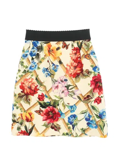 Pre-owned Dolce & Gabbana 2010s Floral-print Midi Skirt In Neutrals