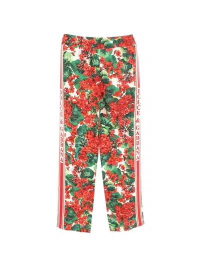 Pre-owned Dolce & Gabbana 2010s Floral-print Side-stripe Trousers In Red