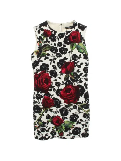 Pre-owned Dolce & Gabbana 2010s Floral-print Sleeveless Mini Dress In White