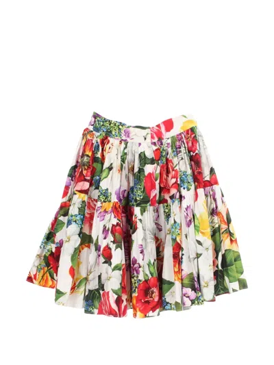 Pre-owned Dolce & Gabbana 2010s Floral-print Tiered Midi Skirt In White