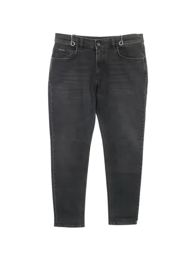 Pre-owned Dolce & Gabbana 2010s Logo-plate Denim Trousers In Gray