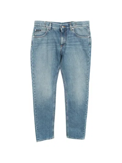 Pre-owned Dolce & Gabbana 2010s Logo Plate Jeans In Blue