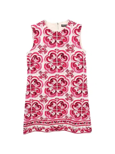 Pre-owned Dolce & Gabbana 2010s Majolica-print Sleeveless Mini Dress In White