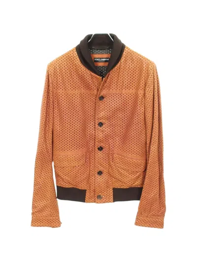Pre-owned Dolce & Gabbana 2010s Perforated Leather Jacket In Orange