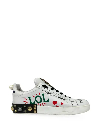 Pre-owned Dolce & Gabbana 2010s Portofino Printed Sneakers In White