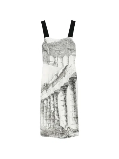 Pre-owned Dolce & Gabbana 2014 Greek Temple-printed Midi Dress In Gray