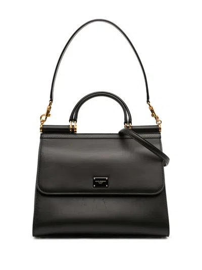 Pre-owned Dolce & Gabbana 2015-2026 Large Calfskin Sicily 58 Satchel In Black