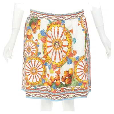 Pre-owned Dolce & Gabbana Dolce Gabbana 2016 Carreto Siciliano Print Jacquard Jacquard Mini Skirt It44 L In Sand