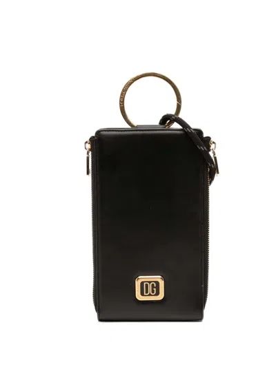 Pre-owned Dolce & Gabbana 2020-2022 Calfskin Logo Plaque Strapped Wallet Shoulder Bag In Black