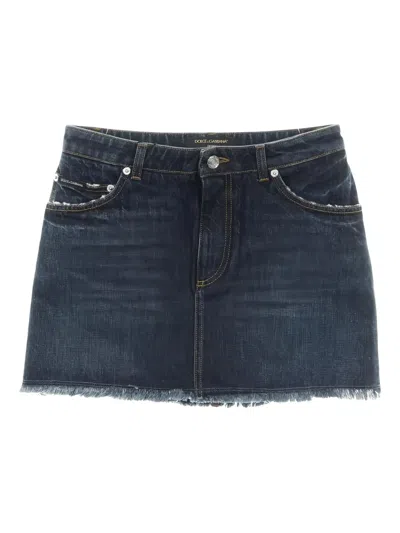 Pre-owned Dolce & Gabbana 2020s Fringed Mini Skirt In Blue