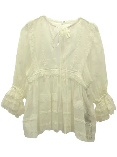 Pre-owned Dolce & Gabbana 2020s Lace-detailed Blouse In White