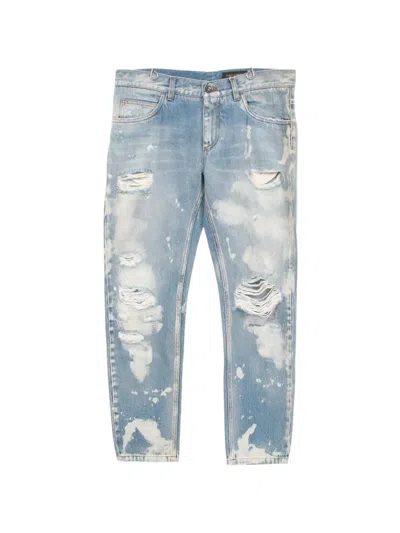 Pre-owned Dolce & Gabbana 2020s Paint-splatter Distressed Jeans In Blue