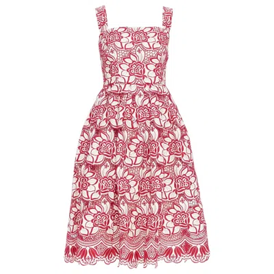 Pre-owned Dolce & Gabbana Dolce Gabbana 2021 Red Cream Floral Embroidery Anglais Flared Sun Dress It38 Xs In White