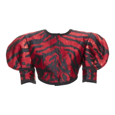 Pre-owned Dolce & Gabbana Dolce Gabbana 2022 Runway Red Metallic Zebra Puff Sleeve Crop Jacket It38 Xs