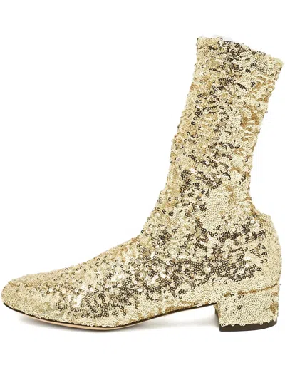 Pre-owned Dolce & Gabbana 2024 30mm Sequined Ankle Boots In Gold