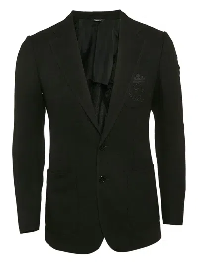 Pre-owned Dolce & Gabbana 2024 Embroidered-patch Long-sleeves Blazer In Black