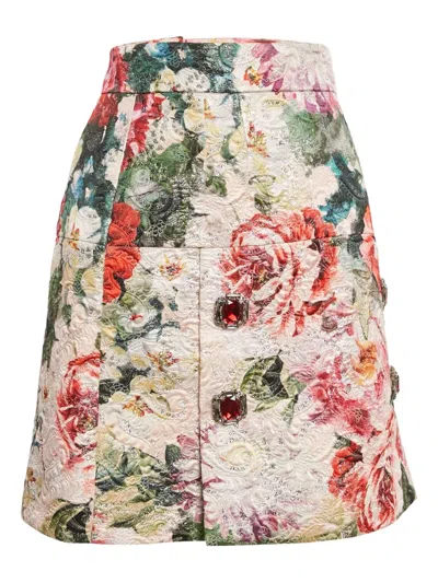 Pre-owned Dolce & Gabbana 2024 Floral-jacquard Skirt In Neutral