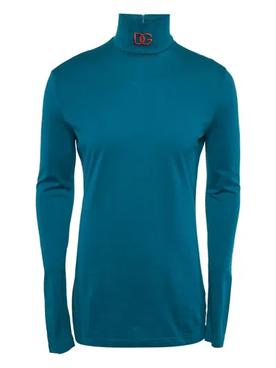 Pre-owned Dolce & Gabbana 2024 High-neck Embroidered Sweater In Blue