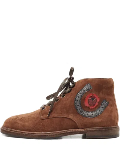 Pre-owned Dolce & Gabbana 2024 Suede Embroidered Boots In Brown