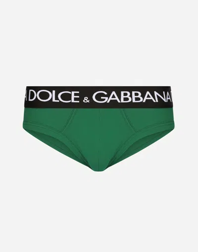 Dolce & Gabbana Mid-rise Briefs In Two-way Stretch Cotton Jersey In グリーン