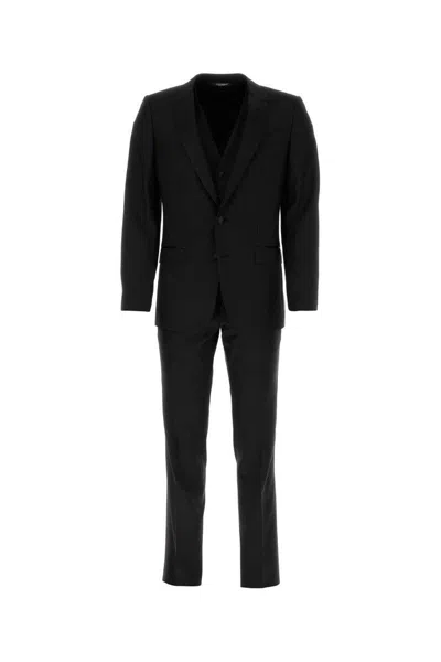 Dolce & Gabbana Smoking In Lana Stretch Nera Uomo In Black