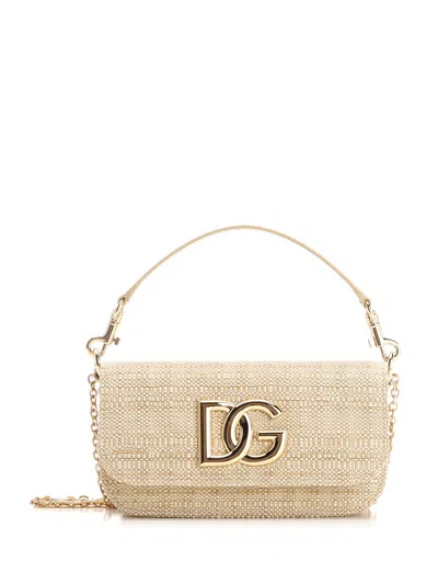 Dolce & Gabbana 3.5 Raffia Shoulder Bag In Sand