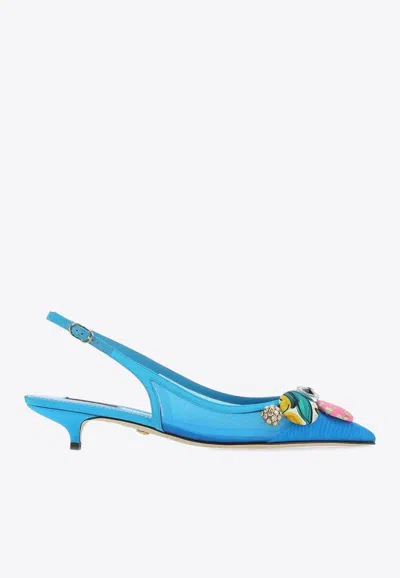 Dolce & Gabbana 30 Bejeweled Buttons Slingback Pumps In Blue