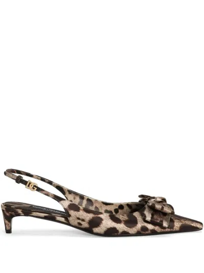 DOLCE & GABBANA DOLCE & GABBANA 30MM LEOPARD PRINT SATIN SLINGBACK PUMPS