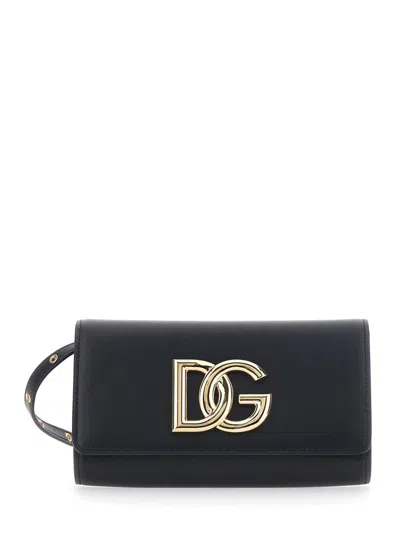 Dolce & Gabbana '3.5' Black Clutch Bag With Metallic Dg Logo On The Front In Leather Woman