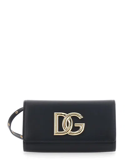 Dolce & Gabbana 3.5 Black Clutch Bag With Metallic Dg Logo On The Front In Leather Woman